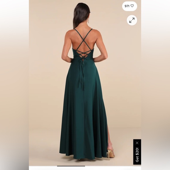 Lulus sz S emerald green long formal/prom/wedding satiny ruffled dress NWT - Picture 2 of 12